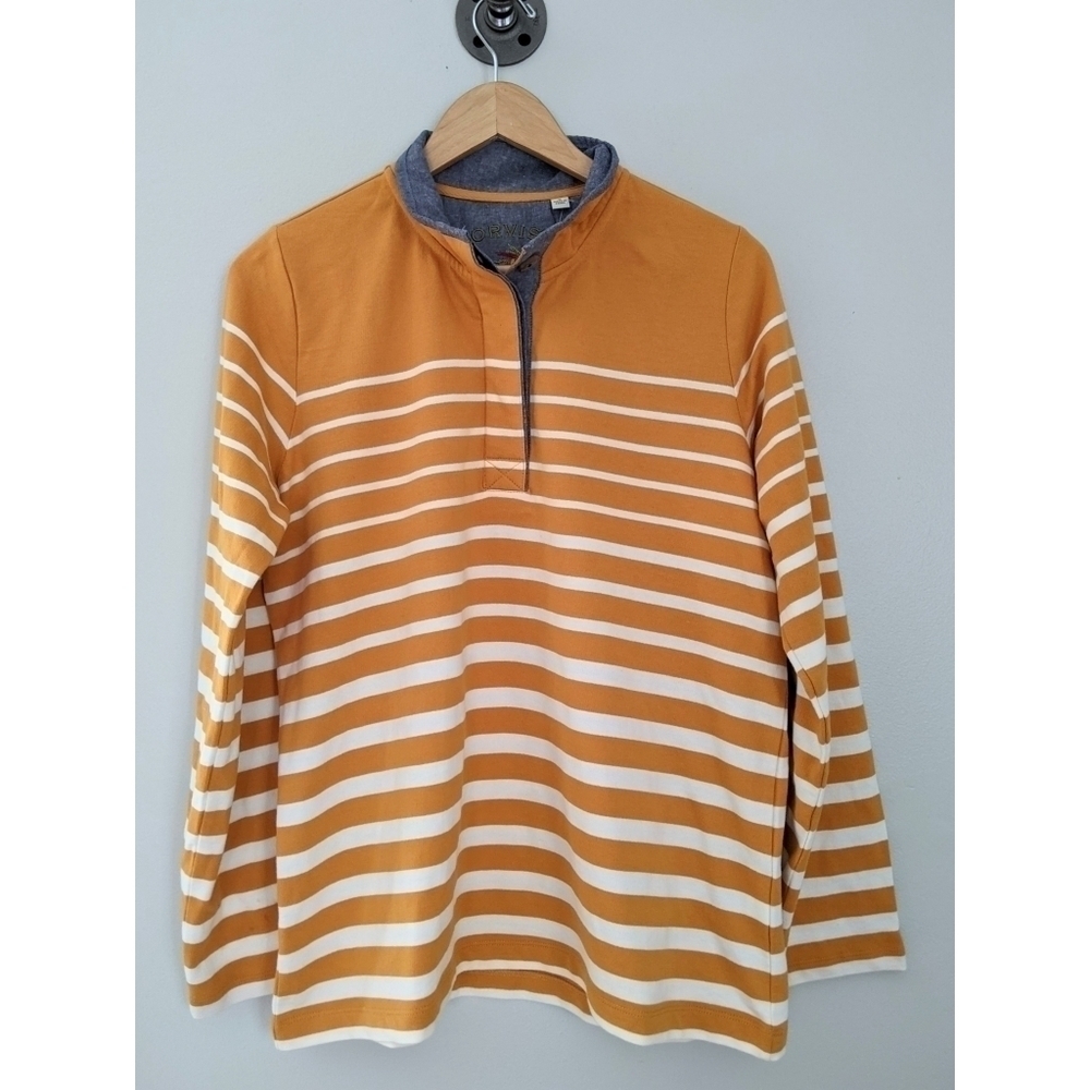Orvis Striped Quarter Button Sweatshirt Size M